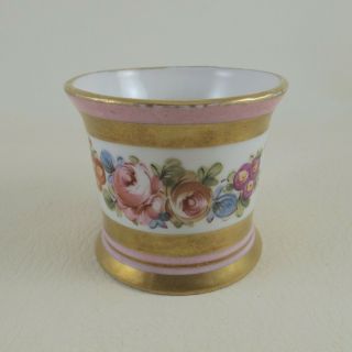 19c French Old Paris Vieux Porcelain Demitasse Cup Coffee Can Pink Floral Signed