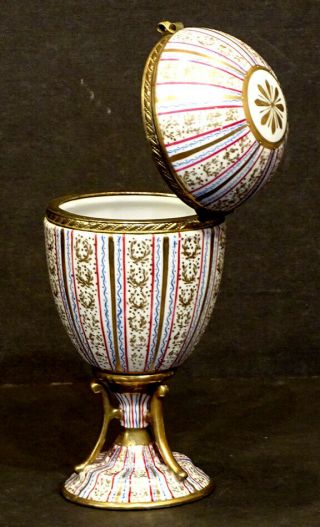 Antique LIMOGES Porcelain HAND PAINTED GOLD Hinged Lid EGG Shaped TRINKET BOX 3