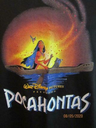 Vintage 1990s Pocahontas Promo Movie T - Shirt In Canoe W/ Meeko & Flit L