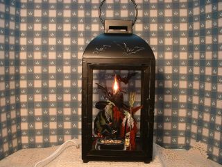 Halloween Witches Metal Lantern Electric Hand Painted Witches Folk Art