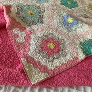 Vintage Quilt Grandmothers Garden Hand Quilted Shabby Chic Cottage Farmhouse