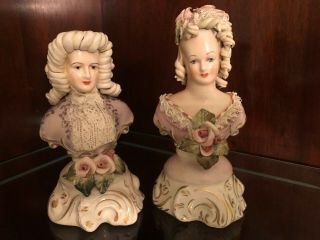 Vintage Pair,  (man & Woman) Of Cordey Dresden Lace Style Busts Cybis 7 " Tall