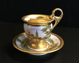 5 French Imperial 19thc Antique Vieux Old Paris Porcelain Cup Saucer Gilded