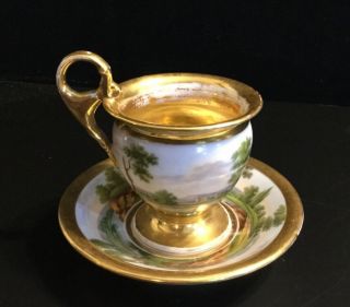 5 FRENCH IMPERIAL 19thC Antique Vieux Old Paris Porcelain Cup Saucer GILDED 3