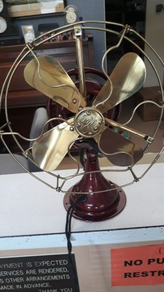 Vintage Antique 8 " Ge Brass Blade - Cage Oscillating Electric Fan
