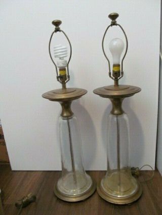 1984 Chapman Brass And Glass Large Table Lamps Pair