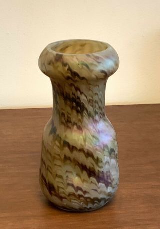 Vintage Green Art Glass Vase / Bottle With Brown Striations