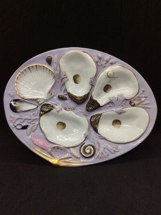Vintage Resembles Union Porcelain Upw Style 4well Oyster Plate Clam Purple