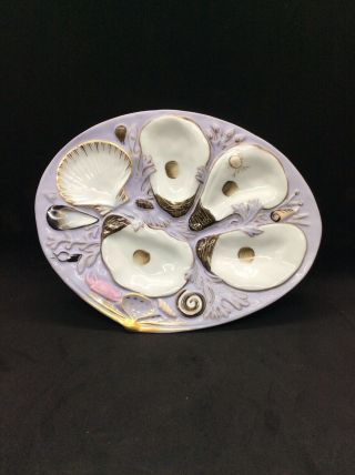Vintage Resembles Union Porcelain UPW Style 4WELL OYSTER PLATE CLAM Purple 2