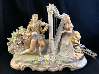 Rare Lenwile Ardalt Large Musical Night Light Box Victorian Couple Harp Violin