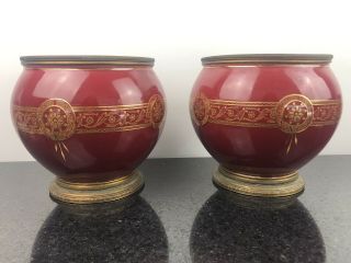 Rare Antique Boch Freres Belgium Red Ceramic Pot Vase Pair Set