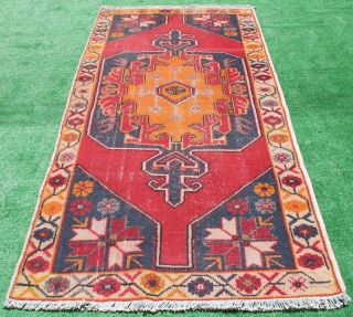 Turkish Rug 47  x94  Vintage Light Muted Color Primitive Wool Carpet 120x241cm 2