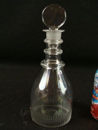 Antique 19C Clear Blown Glass Cut Decanter W/ 3 Rings on Neck 2 2