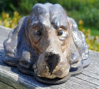 Antique Foundry Cast Iron Hound Dog Paper Clip Document Holder Wall Mount Desk 3