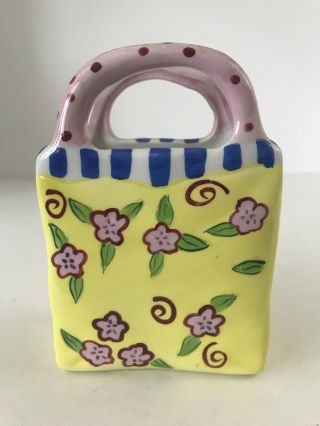 Susan Paley Bella Casa By Ganz Collectible Ceramic Purse/bag Vase Business Cards
