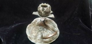 1800s George De Feure? Art Nouveau Bronze Flower With Wind Candlestick 8402/8430