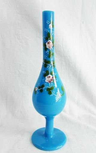 Antique Ottoman Turkish Enamel Opaline Glass Gulabdan Rose Water Bottle Vase