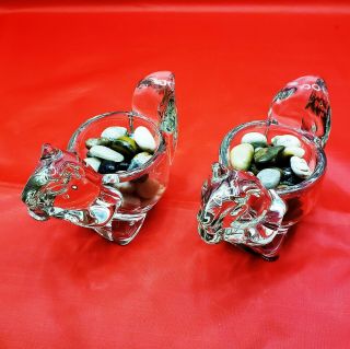 Set Of (2) Avon Squirrel Votive Candle Holders / Vintage / Clear Glass
