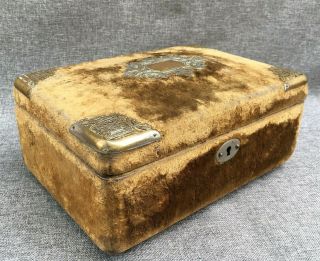 Big Antique French Napoleon Iii Vanity Case Box Velvet Brass 19th Century