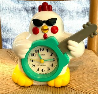 Rhythm Rock N Roll Chicken Alarm Clock Quartz Novelty Rare Vintage W/ Box