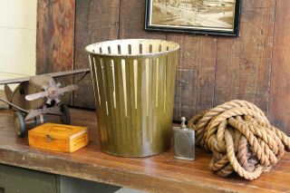 Antique Vintage Industrial Erie Art Metal Waste Paper Basket Trash Can Pat 1909