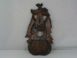 Antique Black Forest Hand Carved Game Rabbit Fish Wall Plaque Match Holder 3