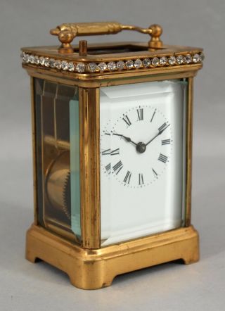 19thc Antique Waterbury Clock Co,  Gilt Bronze Rhinestone Carriage Clock,  Nr