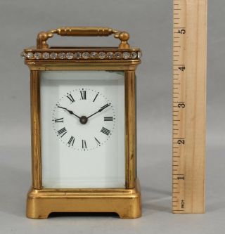 19thC Antique Waterbury Clock Co,  Gilt Bronze Rhinestone Carriage Clock,  NR 2