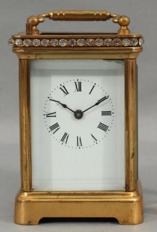 19thC Antique Waterbury Clock Co,  Gilt Bronze Rhinestone Carriage Clock,  NR 3