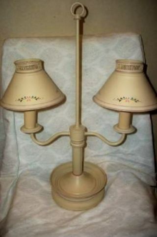 Vintage Bouillotte Tole Student Lamp Rare Tan Pink Vintage Mid Century