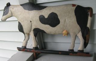 Vintage Tin Cow Weathervane W/chippy Black & White Paint