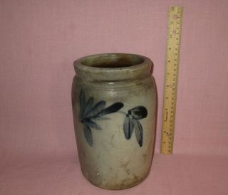 Antique 19th C Stoneware Flower Decorated Small Pennsylvania Jar Crock 8.  75 "