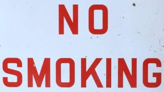 A vintage enamel No Smoking sign Circa 1970 White & red Industrial Old 2