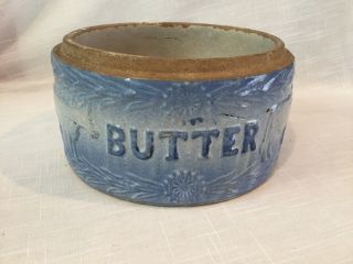 Rare Antique Blue And White Stoneware Salt Glaze Butter Cow Crock
