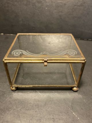 Vintage Brass & Glass Rectangular Footed Tabletop Display Case Trinketjewelrybox