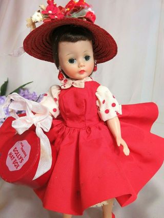 Vintage 1950s Madame Alexander Cissette Doll Brunette Tagged Dress Shoes Hat - Box