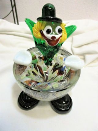 Vintage Clown Bowl Murano Style Hand Blown Glass Footed 1950 