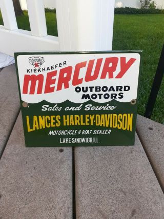 Vintage Lances Harley - Davidson Motorcycles Sign Porcelain Mercury Outboard Motor