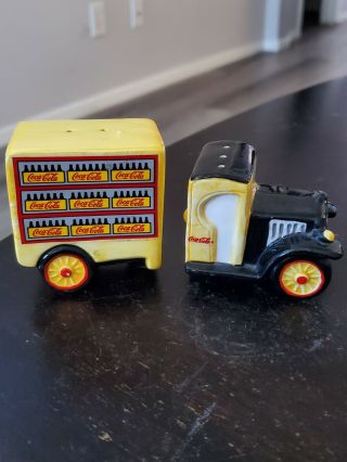 Vintage Coca - Cola Coke Delivery Truck Salt & Pepper Shaker Collectibles 90s