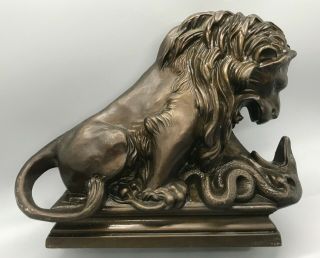 Antique French Bronze Spelter Lion Killing Snake Serpent Sculpture Bookend 512