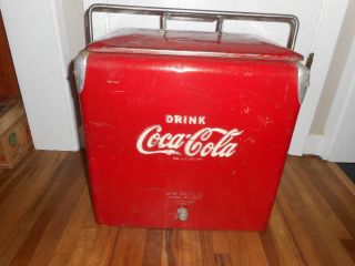 Vintage Coca Cola Coke Soda Pop Advertising Metal Cooler W Lid & Tray
