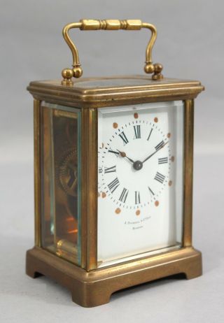 19thc Antique Stowell & Co Inc Boston Gold Gilt Bronze Carriage Clock Nr