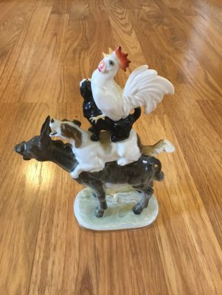 Hutschenreuther Bremen Town Musicians Figurine Germany Dog Donkey Rooster Cat