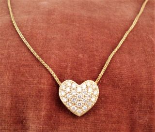 Vintage 14K GOLD Pavé DIAMOND HEART Slide PENDANT on 14K GOLD CHAIN - Estate Find 2