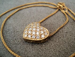 Vintage 14K GOLD Pavé DIAMOND HEART Slide PENDANT on 14K GOLD CHAIN - Estate Find 3