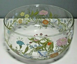 Large 9 1/4 " Decorative Glass Centerpiece/fruit Bowl Colorful Floral Design