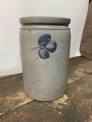 Antique Baltimore Stoneware Crock Blue Cobalt Primitive 19th C Salt Glazed Jar