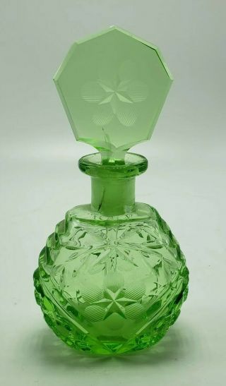 Antique Czechoslovakia Green Crystal/glass Perfume Bottle With Stopper/dauber