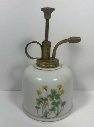 Vintage Ceramic And Brass Plant Mister Sprayer Yellow Flowers And Clovers
