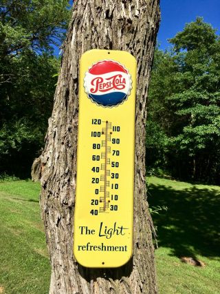 Vintage Pepsi Cola Advertising Thermometer Embossed 27 "